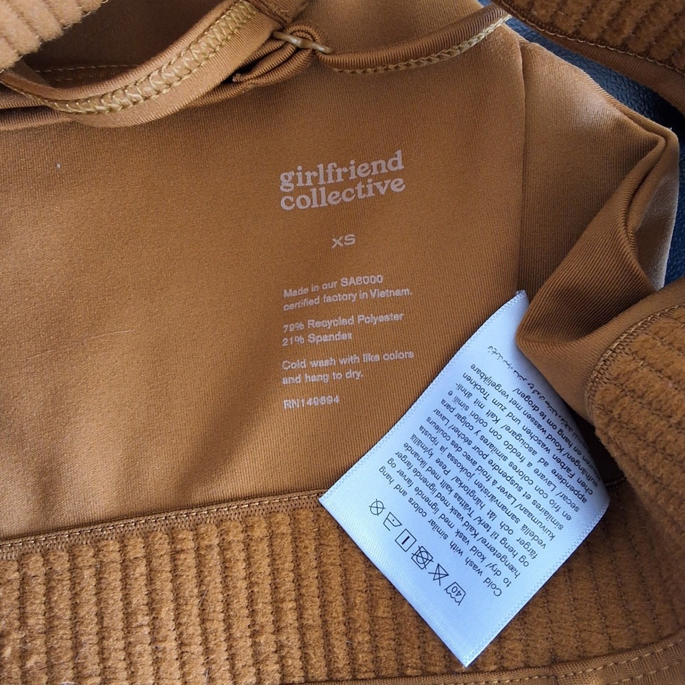 Girlfriend Collective High Neck Sports Bra Mustard Yellow Strappy Back XS - Picture 4 of 4